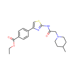 CCOC(=O)c1ccc(-c2csc(NC(=O)CN3CCC(C)CC3)n2)cc1 ZINC000003215604