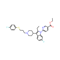 CCOC(=O)c1ccc(-n2c(CC)c(C3CCN(CCCSc4ccc(F)cc4)CC3)c3ccc(F)cc32)nc1 ZINC000043195446