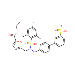 CCOC(=O)c1ccc(CN(Cc2ccc(-c3cccc(S(C)(=O)=O)c3)cc2)S(=O)(=O)c2c(C)cc(C)cc2C)o1 ZINC000145690538