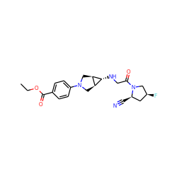 CCOC(=O)c1ccc(N2C[C@H]3[C@H](NCC(=O)N4C[C@@H](F)C[C@H]4C#N)[C@H]3C2)cc1 ZINC000101180535