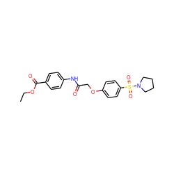 CCOC(=O)c1ccc(NC(=O)COc2ccc(S(=O)(=O)N3CCCC3)cc2)cc1 ZINC000000800579