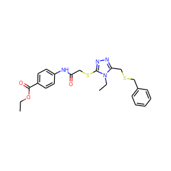 CCOC(=O)c1ccc(NC(=O)CSc2nnc(CSCc3ccccc3)n2CC)cc1 ZINC000008400890