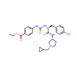 CCOC(=O)c1ccc(NC(=O)N[C@@H](Cc2ccc(O)cc2)C(=O)N[C@@H]2CCN(CC3CC3)C2)cc1 ZINC000040394939