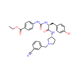 CCOC(=O)c1ccc(NC(=O)N[C@@H](Cc2ccc(O)cc2)C(=O)N[C@@H]2CCN(Cc3cccc(C#N)c3)C2)cc1 ZINC000042878261