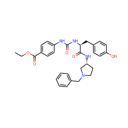 CCOC(=O)c1ccc(NC(=O)N[C@@H](Cc2ccc(O)cc2)C(=O)N[C@@H]2CCN(Cc3ccccc3)C2)cc1 ZINC000040933441