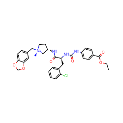 CCOC(=O)c1ccc(NC(=O)N[C@@H](Cc2ccccc2Cl)C(=O)N[C@H]2CC[N@@+](C)(Cc3ccc4c(c3)OCO4)C2)cc1 ZINC000254004995