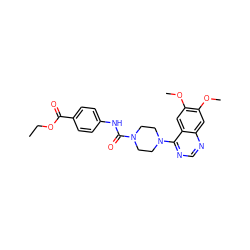 CCOC(=O)c1ccc(NC(=O)N2CCN(c3ncnc4cc(OC)c(OC)cc34)CC2)cc1 ZINC000013474788