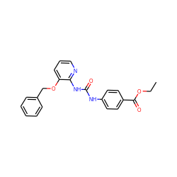 CCOC(=O)c1ccc(NC(=O)Nc2ncccc2OCc2ccccc2)cc1 ZINC000013680225