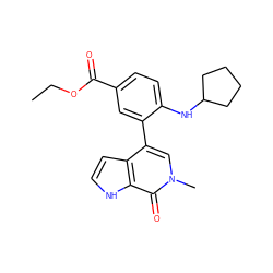 CCOC(=O)c1ccc(NC2CCCC2)c(-c2cn(C)c(=O)c3[nH]ccc23)c1 ZINC000146757362