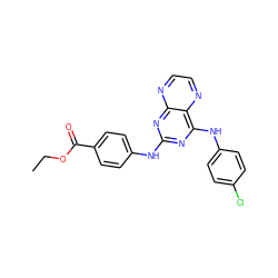 CCOC(=O)c1ccc(Nc2nc(Nc3ccc(Cl)cc3)c3nccnc3n2)cc1 ZINC000009074095