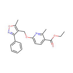 CCOC(=O)c1ccc(OCc2c(-c3ccccc3)noc2C)nc1C ZINC000142488082