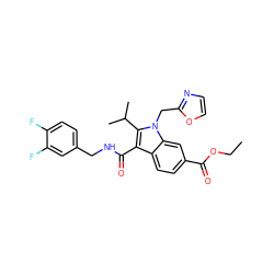 CCOC(=O)c1ccc2c(C(=O)NCc3ccc(F)c(F)c3)c(C(C)C)n(Cc3ncco3)c2c1 ZINC000096172096