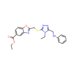 CCOC(=O)c1ccc2oc(CSc3nnc(CNc4ccccc4)n3CC)nc2c1 ZINC000084690716