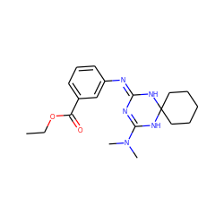 CCOC(=O)c1cccc(/N=C2\N=C(N(C)C)NC3(CCCCC3)N2)c1 ZINC000095617483