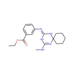 CCOC(=O)c1cccc(/N=C2\NC(NC)=NC3(CCCCC3)N2)c1 ZINC000095617482