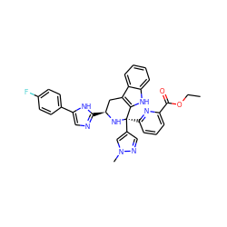 CCOC(=O)c1cccc([C@]2(c3cnn(C)c3)N[C@@H](c3ncc(-c4ccc(F)cc4)[nH]3)Cc3c2[nH]c2ccccc32)n1 ZINC000059068595