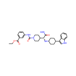 CCOC(=O)c1cccc(NC(=O)N2CCC([C@@H](NC3CCC(c4c[nH]c5ccccc45)CC3)C(N)=O)CC2)c1 ZINC000167962284