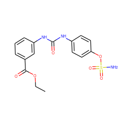 CCOC(=O)c1cccc(NC(=O)Nc2ccc(OS(N)(=O)=O)cc2)c1 ZINC000084653848