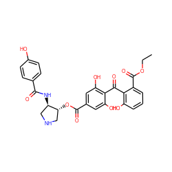 CCOC(=O)c1cccc(O)c1C(=O)c1c(O)cc(C(=O)O[C@@H]2CNC[C@H]2NC(=O)c2ccc(O)cc2)cc1O ZINC000014944168