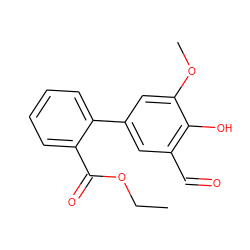 CCOC(=O)c1ccccc1-c1cc(C=O)c(O)c(OC)c1 ZINC000169699653