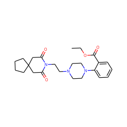 CCOC(=O)c1ccccc1N1CCN(CCN2C(=O)CC3(CCCC3)CC2=O)CC1 ZINC000013560121