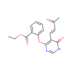 CCOC(=O)c1ccccc1Oc1nc[nH]c(=O)c1/C=C/C(C)=O ZINC000072178004