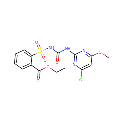 CCOC(=O)c1ccccc1S(=O)(=O)NC(=O)Nc1nc(Cl)cc(OC)n1 ZINC000000900590