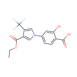 CCOC(=O)c1cn(-c2ccc(C(=O)O)c(O)c2)cc1C(F)(F)F ZINC000200836738