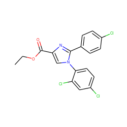 CCOC(=O)c1cn(-c2ccc(Cl)cc2Cl)c(-c2ccc(Cl)cc2)n1 ZINC000013642396