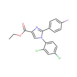 CCOC(=O)c1cn(-c2ccc(Cl)cc2Cl)c(-c2ccc(I)cc2)n1 ZINC000013642417