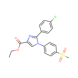 CCOC(=O)c1cn(-c2ccc(S(C)(=O)=O)cc2)c(-c2ccc(Cl)cc2)n1 ZINC000013762164