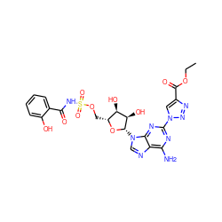 CCOC(=O)c1cn(-c2nc(N)c3ncn([C@@H]4O[C@H](COS(=O)(=O)NC(=O)c5ccccc5O)[C@@H](O)[C@H]4O)c3n2)nn1 ZINC000042833944