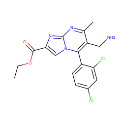 CCOC(=O)c1cn2c(-c3ccc(Cl)cc3Cl)c(CN)c(C)nc2n1 ZINC000035815083