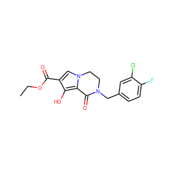 CCOC(=O)c1cn2c(c1O)C(=O)N(Cc1ccc(F)c(Cl)c1)CC2 ZINC000028826614