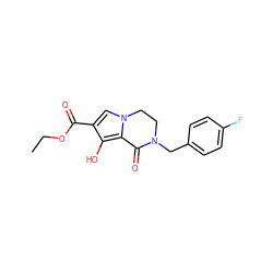 CCOC(=O)c1cn2c(c1O)C(=O)N(Cc1ccc(F)cc1)CC2 ZINC000028826605