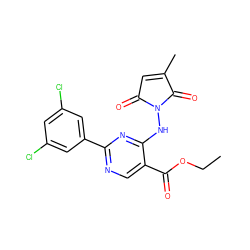 CCOC(=O)c1cnc(-c2cc(Cl)cc(Cl)c2)nc1NN1C(=O)C=C(C)C1=O ZINC000029397734