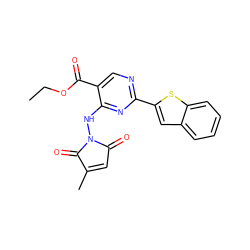 CCOC(=O)c1cnc(-c2cc3ccccc3s2)nc1NN1C(=O)C=C(C)C1=O ZINC000029394617