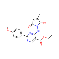 CCOC(=O)c1cnc(-c2ccc(OC)cc2)nc1NN1C(=O)C=C(C)C1=O ZINC000029393765