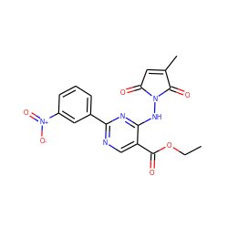 CCOC(=O)c1cnc(-c2cccc([N+](=O)[O-])c2)nc1NN1C(=O)C=C(C)C1=O ZINC000029397509