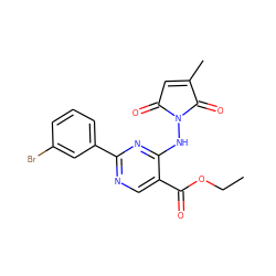 CCOC(=O)c1cnc(-c2cccc(Br)c2)nc1NN1C(=O)C=C(C)C1=O ZINC000029396299