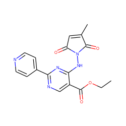 CCOC(=O)c1cnc(-c2ccncc2)nc1NN1C(=O)C=C(C)C1=O ZINC000029396622