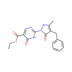 CCOC(=O)c1cnc(-n2[nH]c(C)c(Cc3ccccc3)c2=O)[nH]c1=O ZINC000100548223