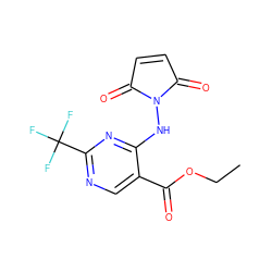 CCOC(=O)c1cnc(C(F)(F)F)nc1NN1C(=O)C=CC1=O ZINC000029391517