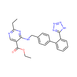 CCOC(=O)c1cnc(CC)nc1NCc1ccc(-c2ccccc2-c2nnn[nH]2)cc1 ZINC000003776910