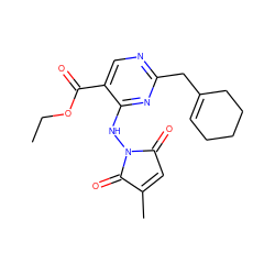 CCOC(=O)c1cnc(CC2=CCCCC2)nc1NN1C(=O)C=C(C)C1=O ZINC000029395302