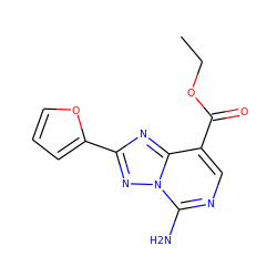 CCOC(=O)c1cnc(N)n2nc(-c3ccco3)nc12 ZINC000139168021