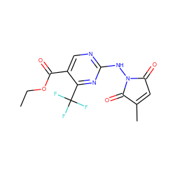 CCOC(=O)c1cnc(NN2C(=O)C=C(C)C2=O)nc1C(F)(F)F ZINC000013818107