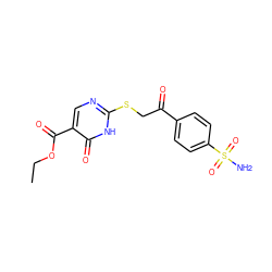 CCOC(=O)c1cnc(SCC(=O)c2ccc(S(N)(=O)=O)cc2)[nH]c1=O ZINC000084635486