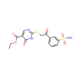 CCOC(=O)c1cnc(SCC(=O)c2cccc(S(N)(=O)=O)c2)[nH]c1=O ZINC000096940240