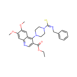 CCOC(=O)c1cnc2cc(OC)c(OC)cc2c1N1CCN(/C(S)=N\Cc2ccccc2)CC1 ZINC000013528830